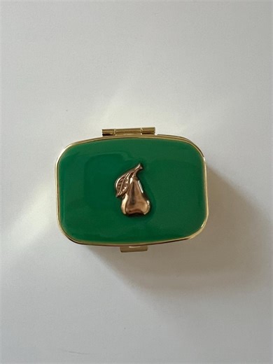 Pear Pill Box: Brass Fruit Charm on Green Resin Medicine Storage Case - Etsy