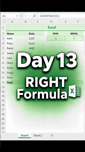 Day 13: Excel RIGHT Formula in 30 Seconds 🔥 #excel #exceltips #datacleaning