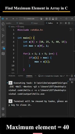 Find Maximum Element in Array in C 🔥 | C Programming Shorts