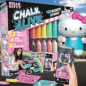 Horizon Group Hello Kitty Chalk Alive USA, Augmented Reality Sidewalk Chalk Art, Includes 12 Washable Sidewalk Chalk Colors, 4 Character Stencils, Create Drawings That Come Alive, Multi (210646)