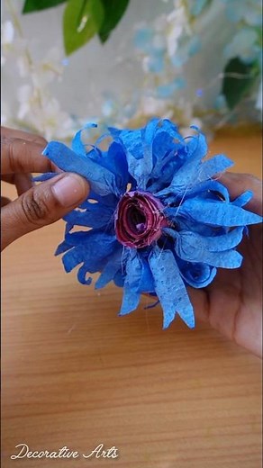 How to Make Blue Cornflower with Tissue paper/DIY Flowers making with napkin/#diy #craft #flowers