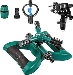 Garden Sprinkler, 360 Degree Automatic Rotating Portable Lawn Sprinkler, Rotary 3- Arms Water Sprinkler (L-Updated)