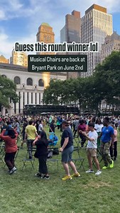 640 reactions · 84 shares | Do you have what it takes to be the musical chair champ? 樂 Bryant Park’s epic game of Musical Chairs returns June 2nd at 6:30 PM! Hundreds of participants will compete for a grand prize. Hosted by Ophira Eisenberg and DJ Flip Bundlez. Check-in is FREE first-come, first-served, and the first 450 get a free t-shirt! #BryantParkNYC #SummerInNYC #MusicalChairs #thingstodoinnyc #familyfun | New York Mickey | Facebook