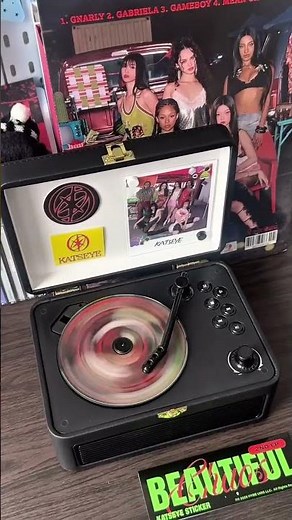 Enjoy KATSEYE’s music the classic way with this vintage leather CD player. #cdplayer #unboxing