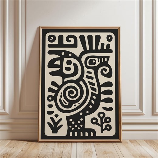 Abstract Bird Illustration Poster, Modern Folk Printable, Tribal Animal Digital Download - Etsy