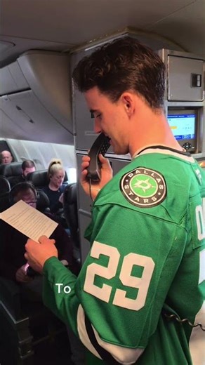 Jake Oettinger of the ‪@dallasstars‬ surprises an ‪@AmericanAirlines‬ flight! | AT&T #hockey