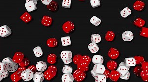 Download 3D White and Red Dice Filling Screen, Game Play 3D Rendering, Chroma Key, Luma Matte Selection of Dice for free