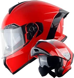 1Storm New Motorcycle Bike Modular Full Face Helmet Dual Visor Sun Shield: NOLED-X90 Glossy Red