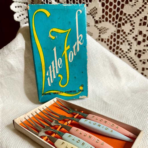 Vintage Set of 5 Little Forks Souvenir Florida | Pastel Plastic Handle Cocktail Forks W/ Original Box | 1950s Woolworth Novelty - Etsy