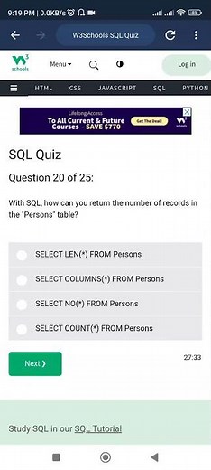 CLASS 70. w3schools sql quiz Question 20 by Sandeep Dalal CSE | sql interview questions and answers