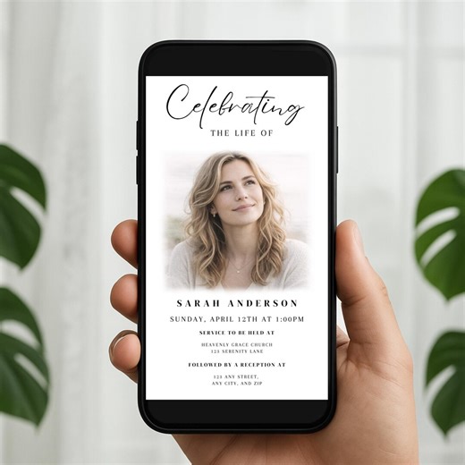 Funeral Invitation Template, Celebration of Life Evite, Editable Phone Invite (digital Download) - Etsy