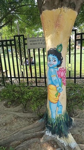 Painting on tree 🎄 tree as a Canvas #shorts #tree #painting #krishna #krishnapainting #art #drawing