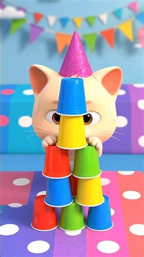 Cat Playing With Cup Stacking Chaos #CatCooking #FunnyCat #cat #kids #Shorts #funny #kidsfun