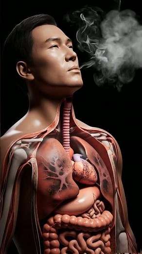 Smoking Effects Inside the Body – 3D Anatomy Showing Lung Damage, Smoke Flow, and Organ Impact
