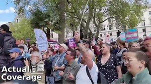 Trans activists protesting in London today over the Supreme Court decision come up with a really incongruous chant: "One struggle, one fight; Palestine and trans rights". | Traditional Britain Group - Under Attack