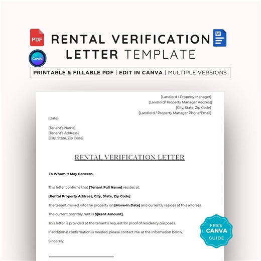 Rental Verification Letter - Editable Template for Proof of Residency (canva Customizable, PDF, Word) - Etsy