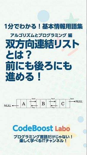 双方向連結リストとは？前にも後ろにも進める！｜基本情報用語集 アルゴリズムとプログラミング編 #shorts #shortfeed