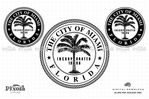 Miami Florida City Seal SVG Bundle, Miami FL Logo Svg, Miami Florida City Emblem Cricut & Silhouette Cut Files - Etsy