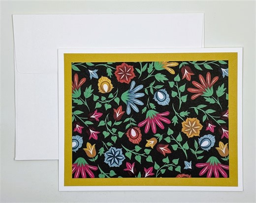 Floral Note Card Set: Bright Flowers on Black, Handmade (set of 10) - Etsy