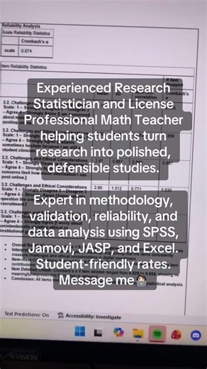 Trusted Statistician at your service! Don’t stress over your research! I handle statistics, reliability tests, and interpretation for you. Student-friendly rates 💕 #Statistician #DataAnalysis #Research #Thesis #fyp