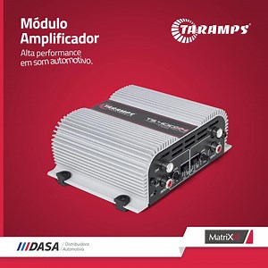 O módulo amplificador TS 400x4 da Taramps foi desenvolvido com a mais alta performance para os mais variados tipos de sistemas de som automotivo. É multicanal, sendo 4 canais de 100 Watts RMS, com potência máxima de 400 Watts RMS e com impedância de 2 ohms. O TS 400x4 é FULL RANGE tocando todas as frequências na medida certa para o veículo. Possui proteção térmica e contra curto-circuito, além do LED indicativo e crossover. O melhor de tudo é que esse produto está à sua disposição na Matrix. Fal