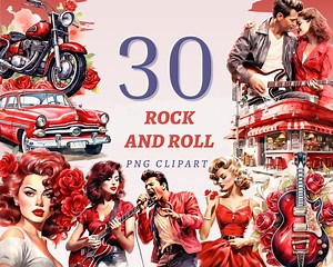 30 50s Rock and Roll Clipart, High Quality Transparent Pngs, Instant Download, Commercial Use - Vintage Music Beauty, Red Guitars Graphic - Etsy