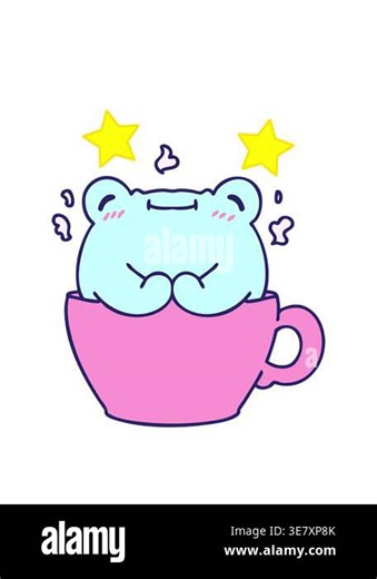 spinning stars animation of cartoon of a cute frog sitting in a coffee cup Stock Video Footage - Alamy