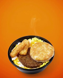 Introducing your new morning craving! Our Breakfast Bowl comes fully-loaded with eggs, hashbrowns, bacon or sausage, cream gravy, cheese, and a fresh baked biscuit! | Whataburger