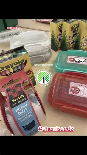 My @Dollar Tree 🌳 classroom! Replenishing my kiddos 🖍️ #crayolacrayons boxes #cherriseedz #dollartreeitems2026 #bigteach #dollartreeclassroom 2025-2026 snack boxes, crayons 🖍️ crayons, stickers, and scotch tape!