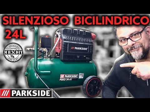 New silent 24L Parkside Lidl compressor (68 dB). PKSO 24 A1. Twin cylinder. Without oil.