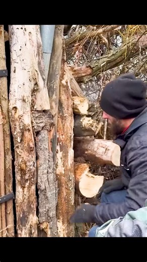 Building a secret shelter near a huge fallen tree Warm oven in the Fairytale Hut | Bushcraft Camping