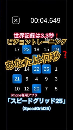 ビジョントレーニング（周辺視野・反射神経）💧iOSアプリ「スピードグリッド25（SpeedGrid25）」