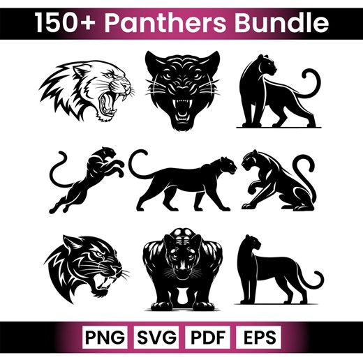 150+ Panther SVG Bundle, Black Silhouette Clipart, Wild Cat Logo (png, Pdf, Eps) - Etsy