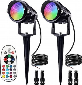 SUNVIE RGBW Color Changing Low Voltage Landscape Lights Remote Control Waterproof 12W LED Landscape Lighting for Yard Garden House Holiday Christmas Decorations Outdoor Indoor, 2 Pack with Connector