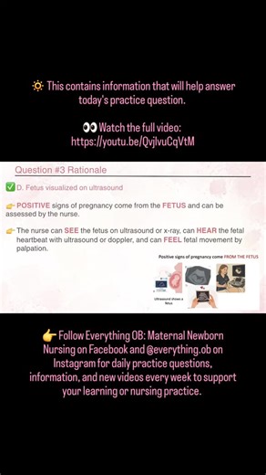  This contains information that will help answer today's practice question.  Follow Everything OB: Maternal Newborn Nursing on Facebook and @everything.ob on Instagram for daily practice questions, information, and new videos every week to support your learning or nursing practice. #nursingstudent #obnurse #maternity #laboranddelivery #everythingob #pregnancysigns | Everything OB: Maternal Newborn Nursing | Facebook