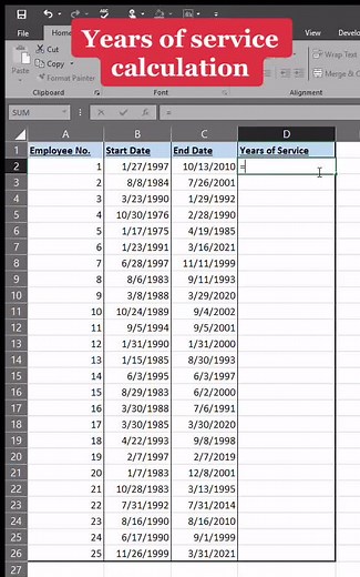 Calculating Years of Service in Excel: Formulas and Tips
