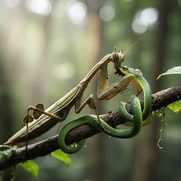 The praying mantis attacks with snake #wildlife #wildanimals