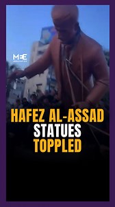 Statues of Hafez al-Assad, the father of Bashar al-Assad were toppled in Syria's Latakia and Damascus. Syrians were seen celebrating and cheering as it marks the end of over 50 years of Assad leadership in Syria. | Middle East Eye