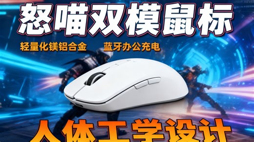 怒喵鼠标电竞游戏专用双模鼠标蓝牙办公充电人体工学鼠标电脑笔记本 轻量化镁铝合金AM Infinity Mouse 云白【热卖推荐 专业版含电池 2 收纳袋 脚贴