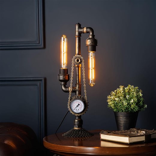 3 in 1 Steampunk Desk Lamp Desktop Lamp, Reading Lamp, Industrial Pipe Lamp, Pipe Man Lamp, Engineering Lamp, Edison Lamp, Pipe Fitting Lamp - Etsy