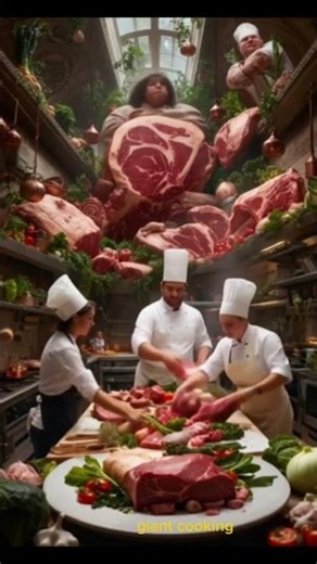 giant meat is being cooked