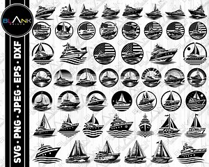 Yacht Silhouette Bundle, Boat Vector Clipart (svg, Png, Jpeg, Eps, Dxf) - Etsy
