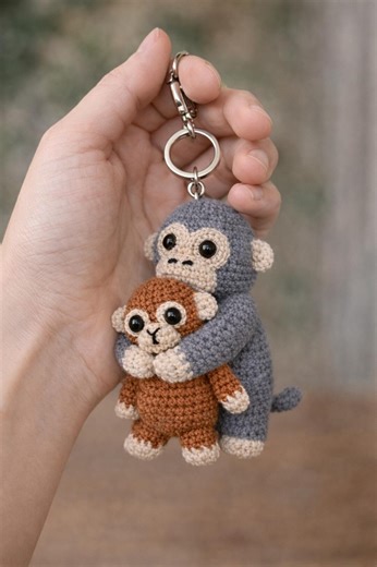 Punch Monkey Keychain, Crochet Monkey Keychain, Amigurumi Monkey Keyring, Cute Handmade Gift, Mini Crochet Plush, Viral Sad Monkey Keychain - Etsy