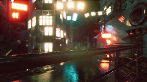 neon bokeh lights at rainy night