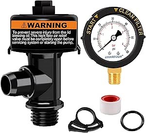 Air Relief Valve with Pool Filter Pressure Gauge, Pool Pressure Gauge 60Psi with Air Relief Valve Highly Compatible with Pool Filters and Pumps