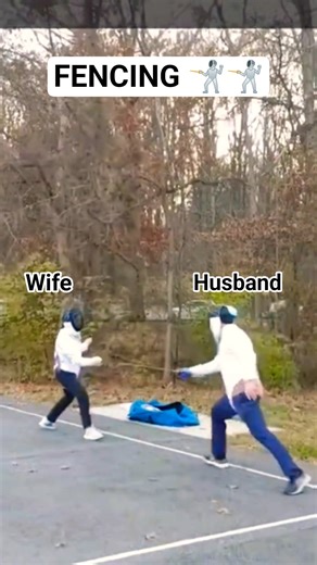 Husband & Wife Fencing Duel on the Basketball Court! 🤺❤️🤺 #fencing #husband #wife