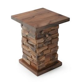 Rustic Stacked Teak & Walnut End Table
