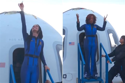 Katy Perry and Gayle King kiss the dirt after successful space flight