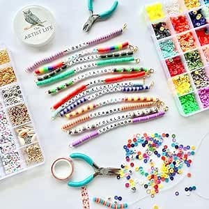 Amazon.com: The Artist Life Friendship Bracelet 6000 Clay Heishi Beads Bracelet Making Kit, 24 Colors with 1000+ Letters & Decorative Beads, DIY Jewelry Making Kit, Craft Kit, Necklaces