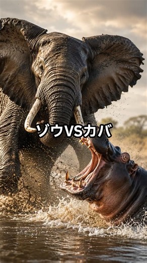 ゾウVSカバ